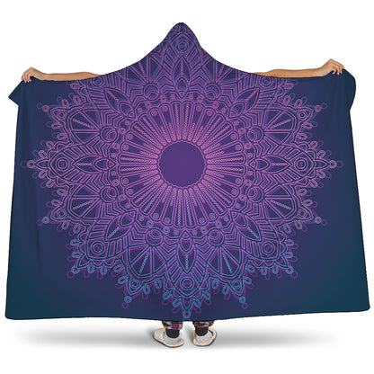 Purple Trippy Mandala Print Hooded Blanket