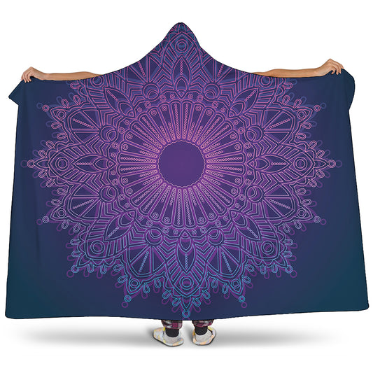 Purple Trippy Mandala Print Hooded Blanket