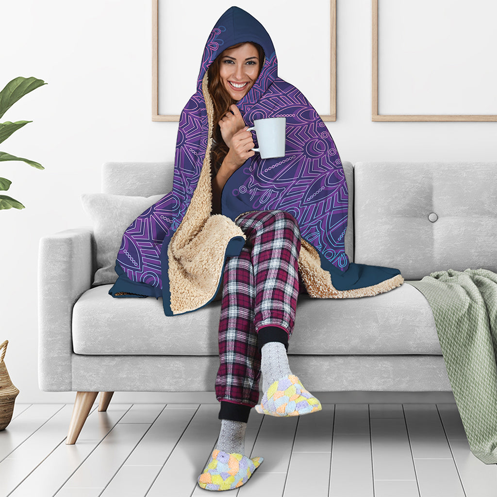 Purple Trippy Mandala Print Hooded Blanket