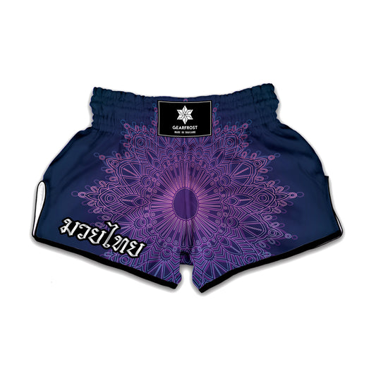Purple Trippy Mandala Print Muay Thai Boxing Shorts