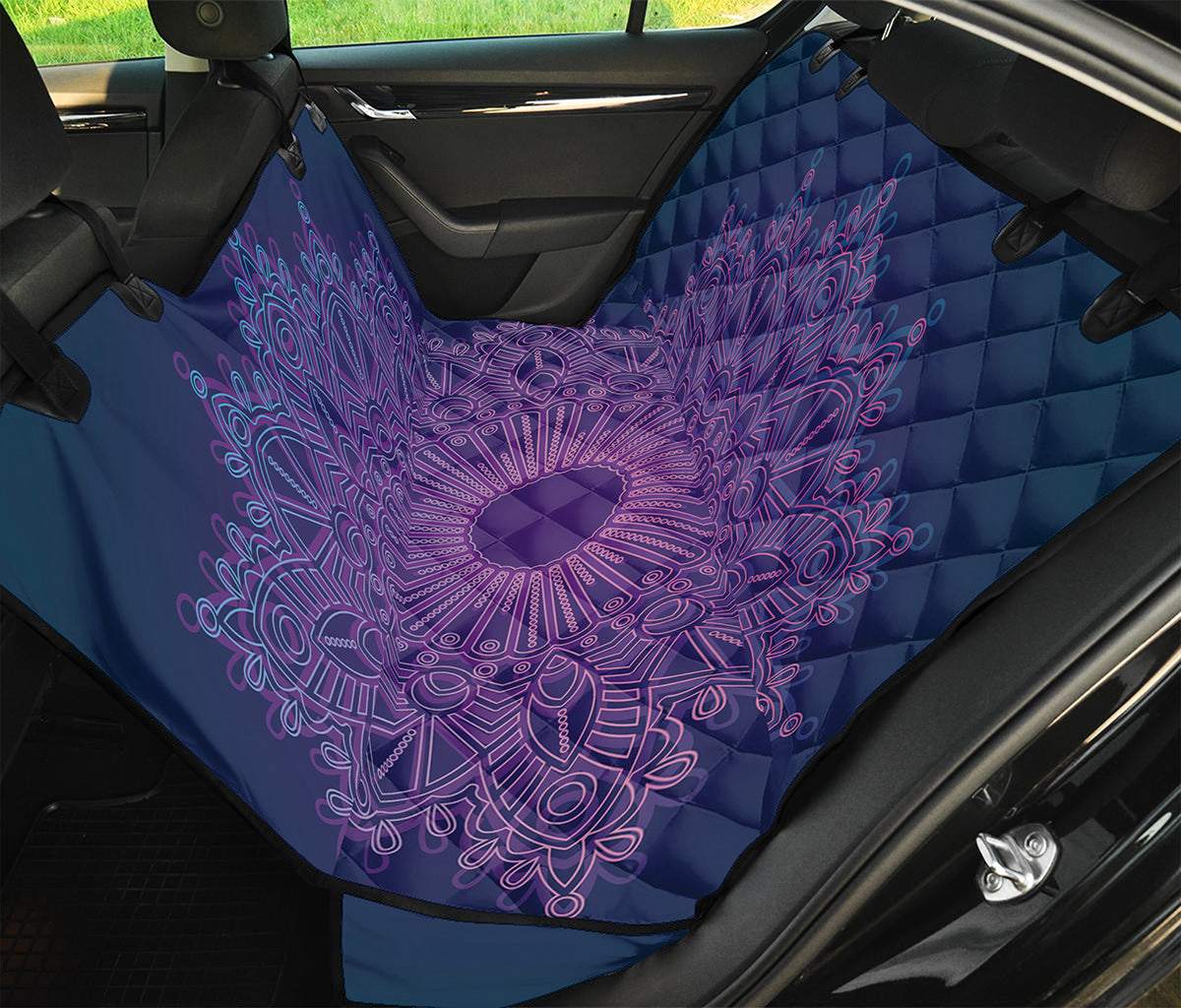 Purple Trippy Mandala Print Pet Car Back Seat Cover