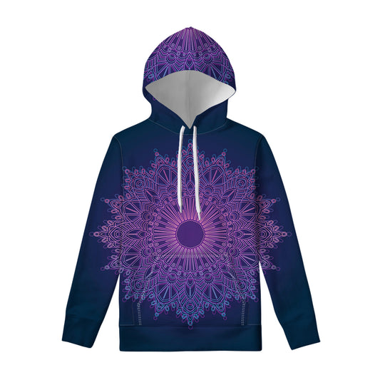 Purple Trippy Mandala Print Pullover Hoodie