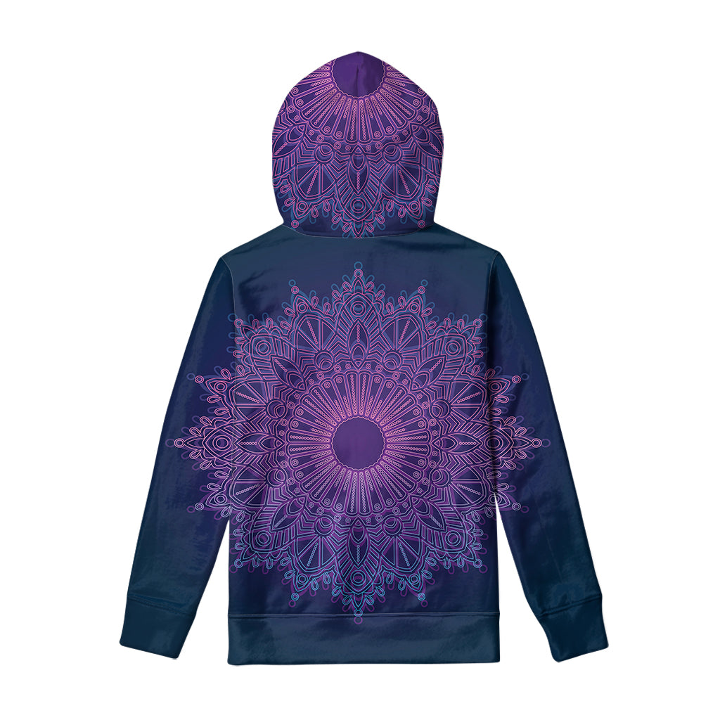Purple Trippy Mandala Print Pullover Hoodie