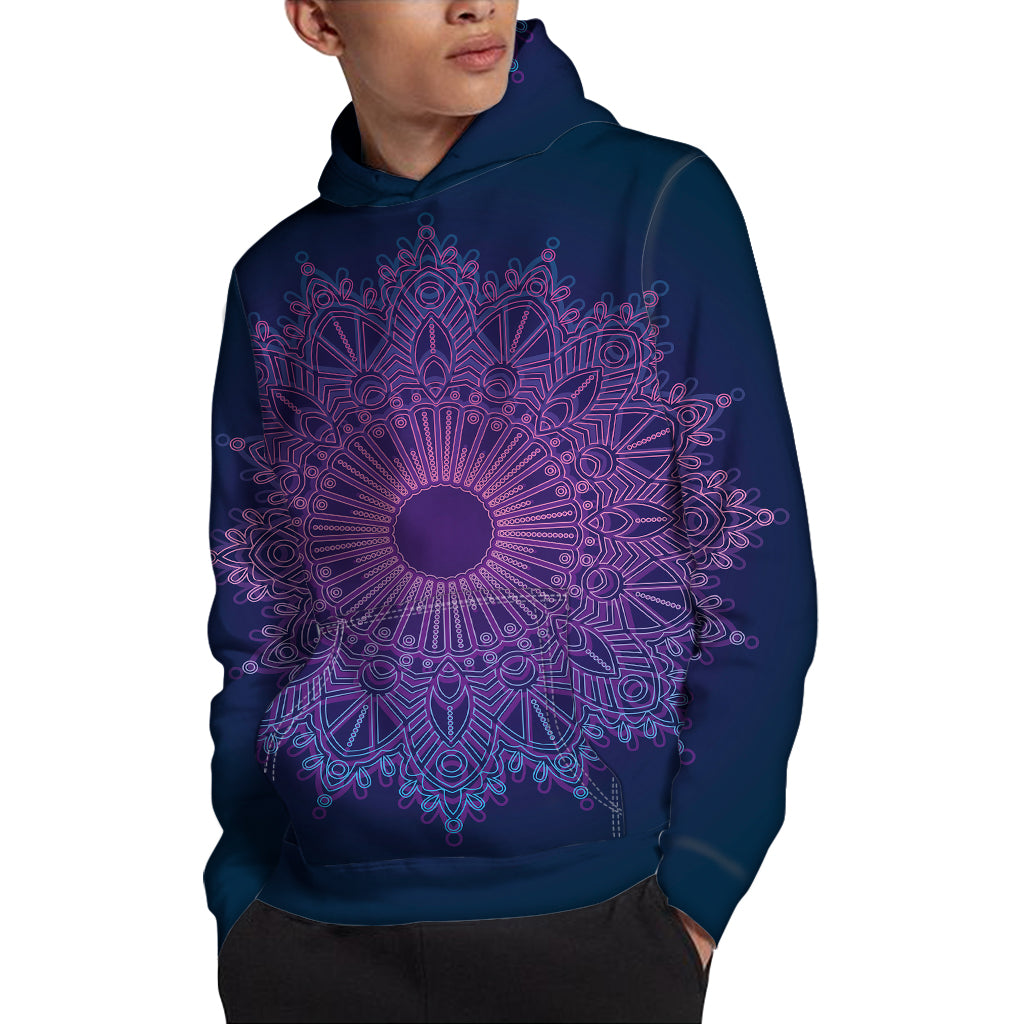 Purple Trippy Mandala Print Pullover Hoodie