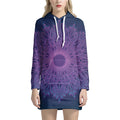 Purple Trippy Mandala Print Pullover Hoodie Dress