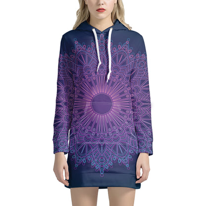Purple Trippy Mandala Print Pullover Hoodie Dress