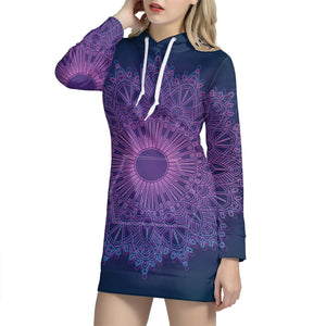 Purple Trippy Mandala Print Pullover Hoodie Dress