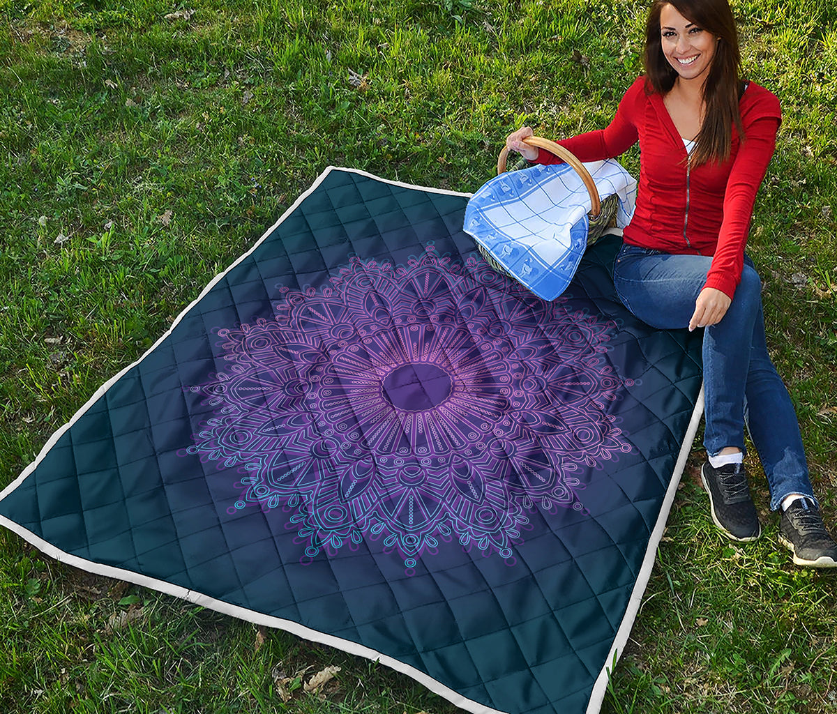 Purple Trippy Mandala Print Quilt
