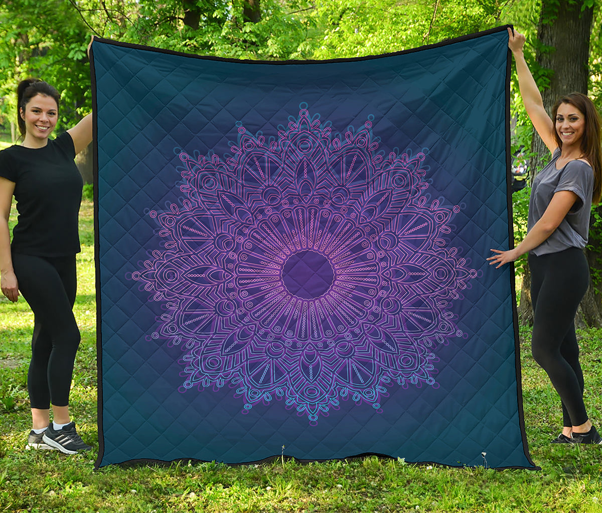 Purple Trippy Mandala Print Quilt