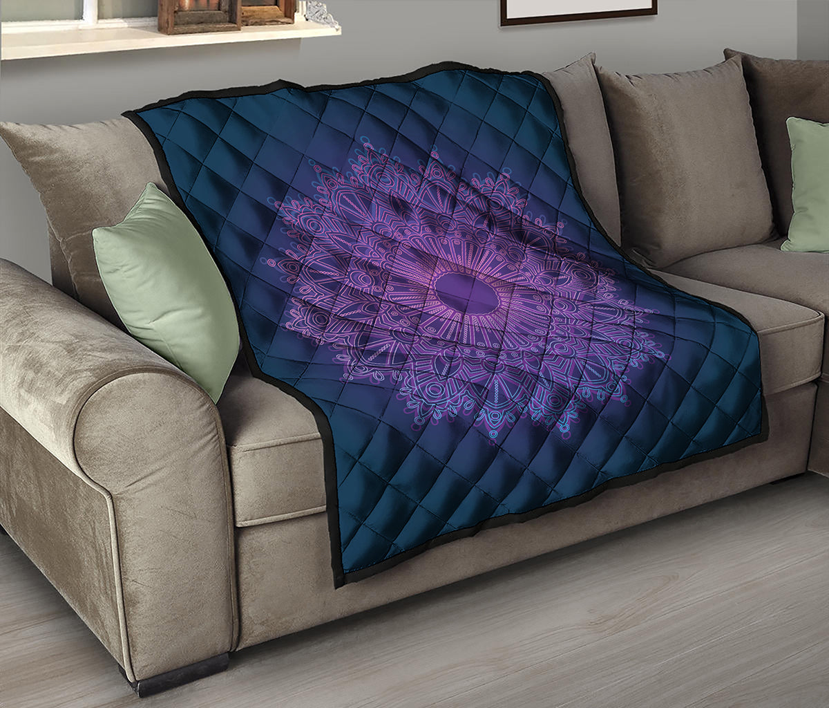 Purple Trippy Mandala Print Quilt