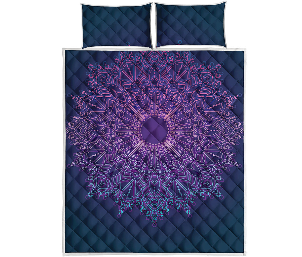 Purple Trippy Mandala Print Quilt Bed Set