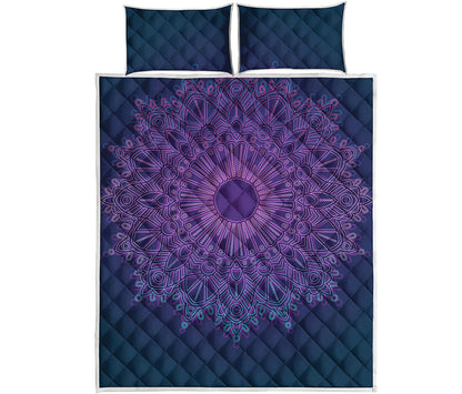 Purple Trippy Mandala Print Quilt Bed Set