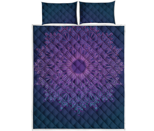 Purple Trippy Mandala Print Quilt Bed Set