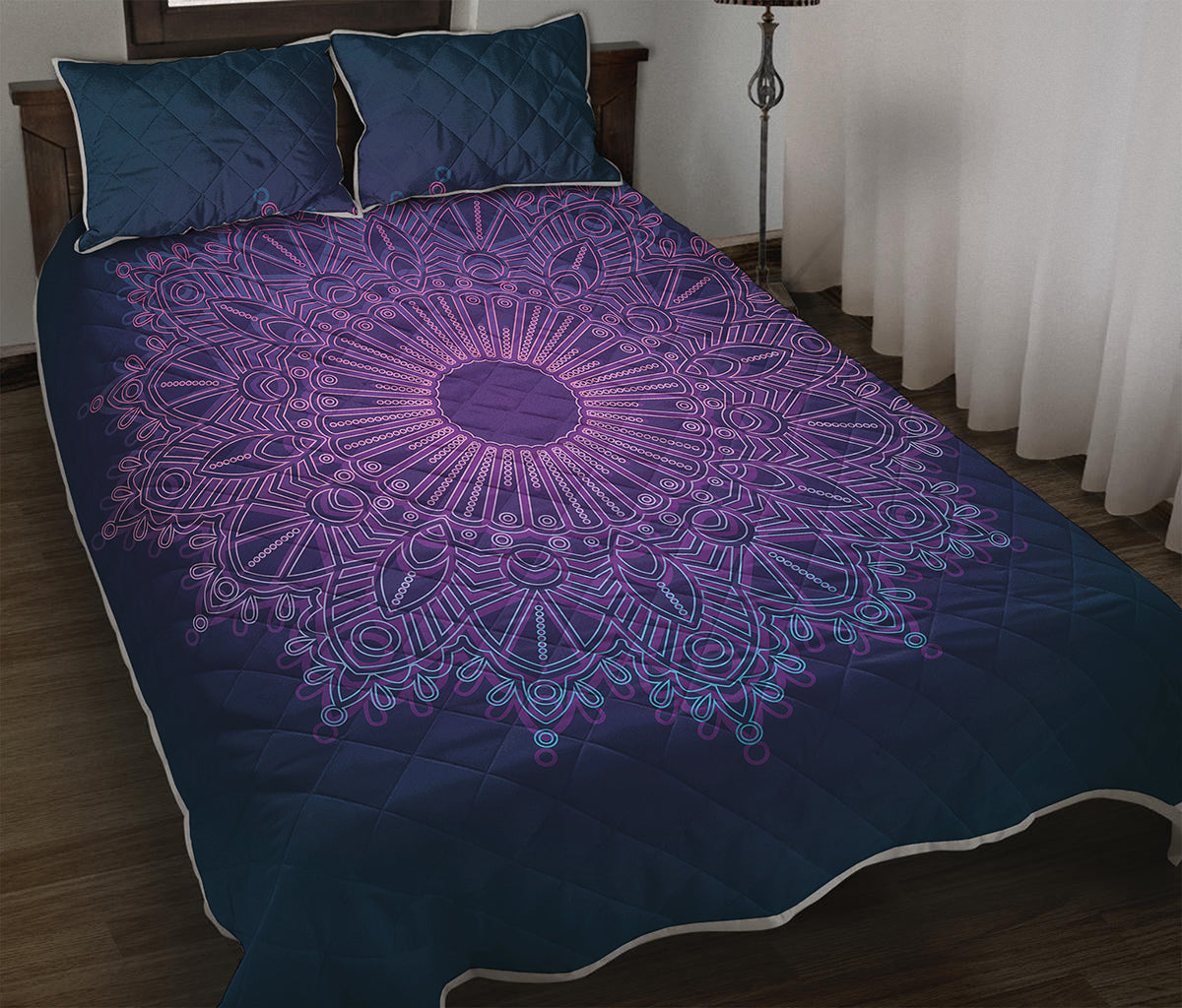 Purple Trippy Mandala Print Quilt Bed Set