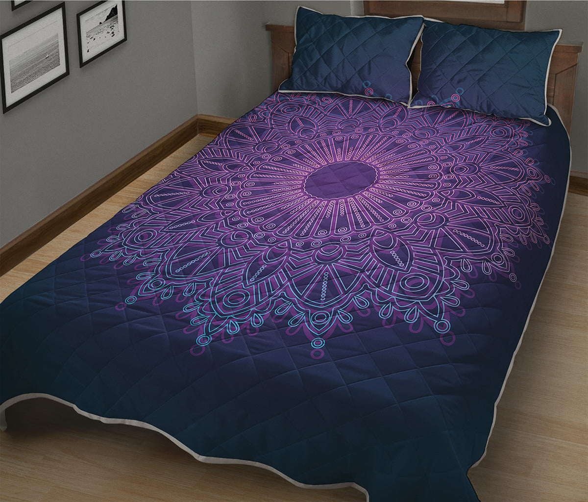 Purple Trippy Mandala Print Quilt Bed Set