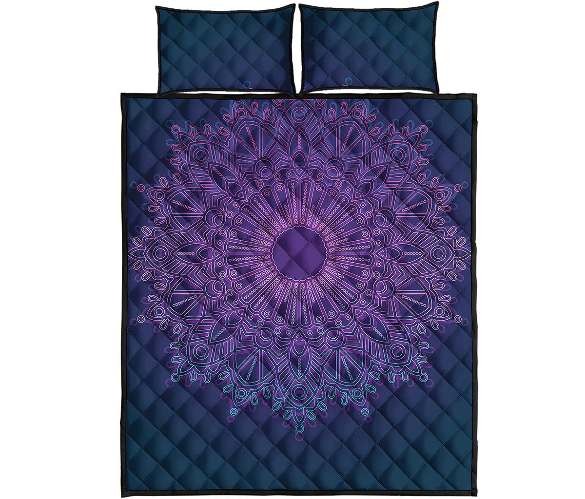 Purple Trippy Mandala Print Quilt Bed Set