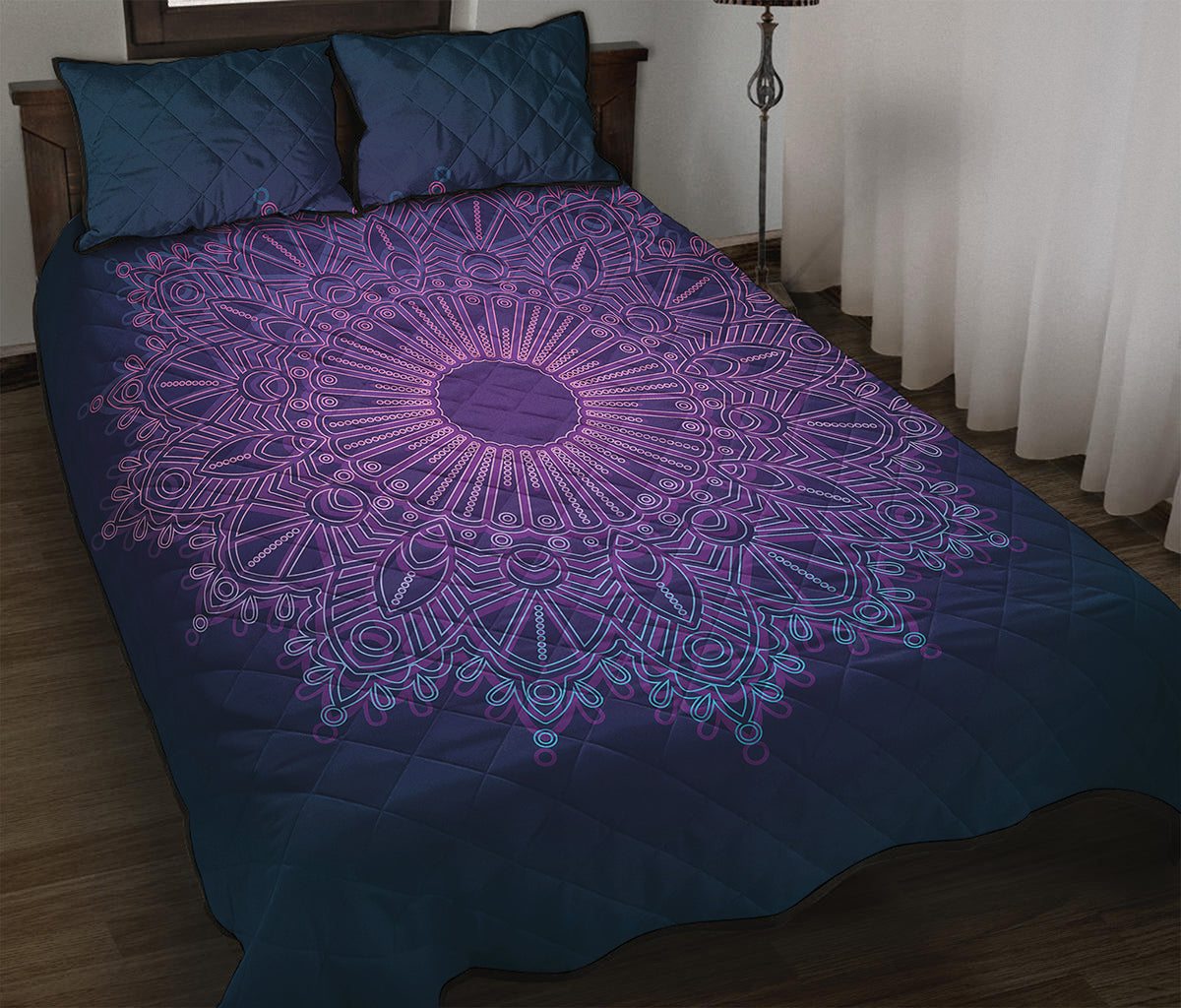 Purple Trippy Mandala Print Quilt Bed Set