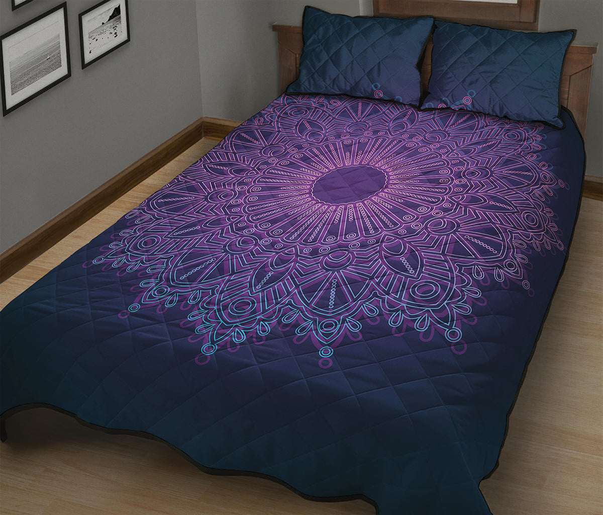 Purple Trippy Mandala Print Quilt Bed Set
