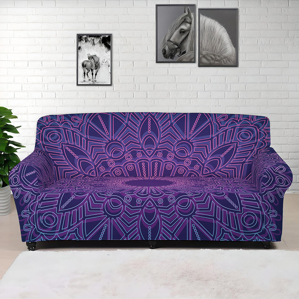 Purple Trippy Mandala Print Sofa Cover