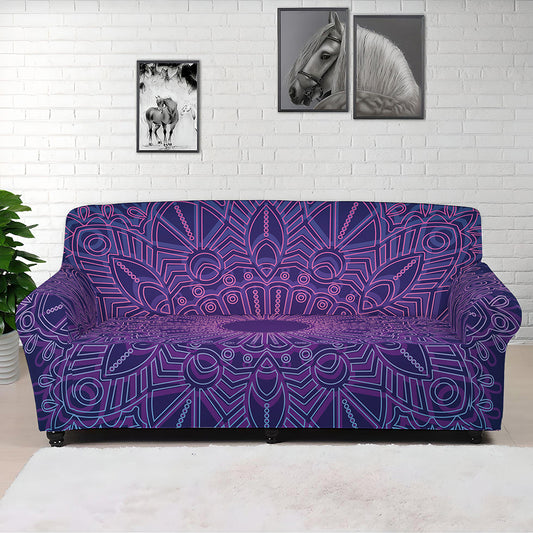 Purple Trippy Mandala Print Sofa Cover