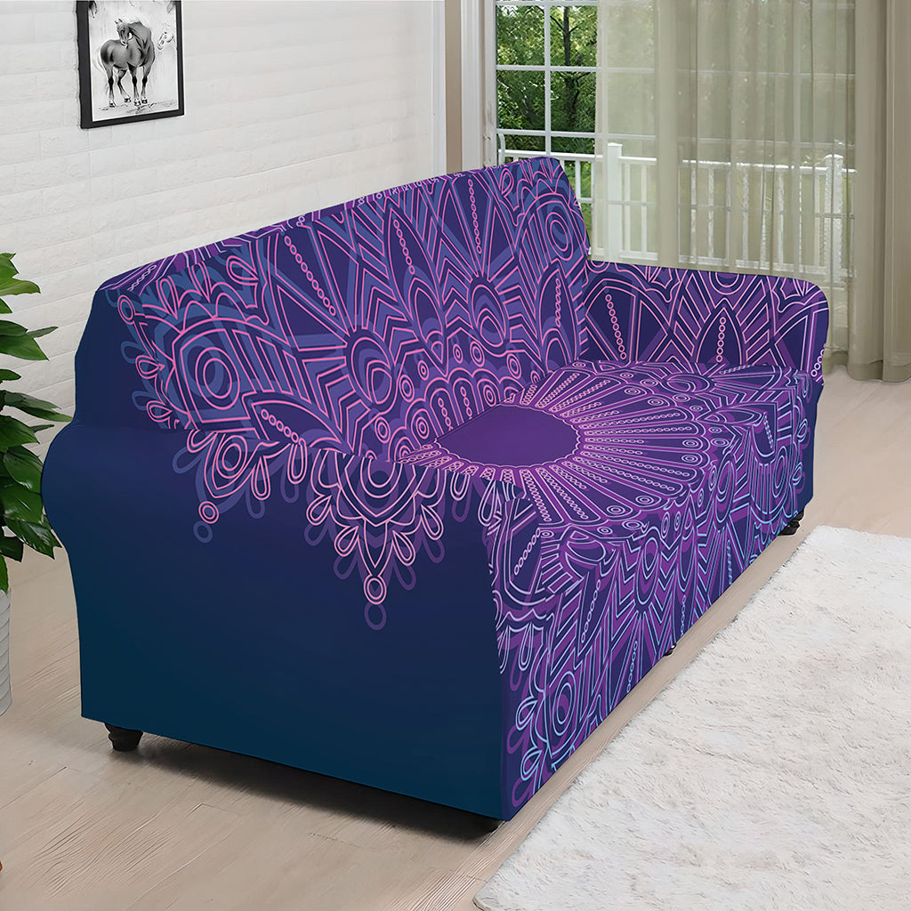 Purple Trippy Mandala Print Sofa Cover