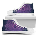 Purple Trippy Mandala Print White High Top Shoes