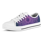 Purple Trippy Mandala Print White Low Top Shoes
