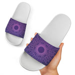 Purple Trippy Mandala Print White Slide Sandals