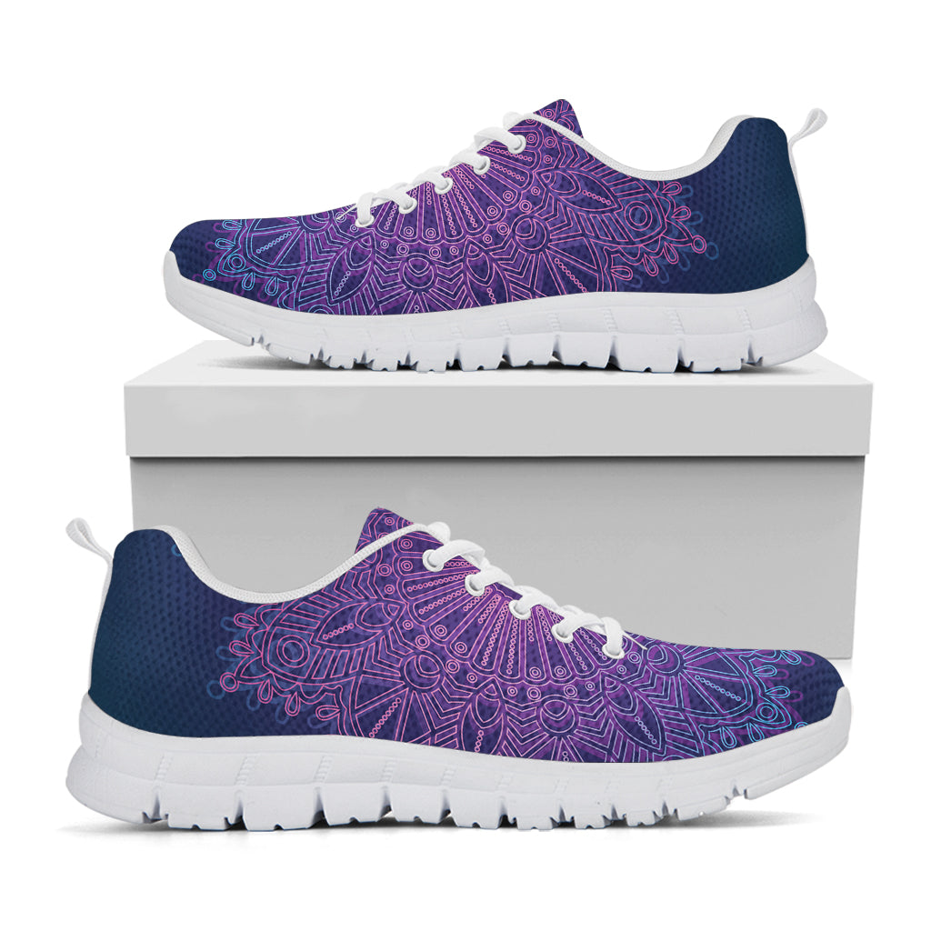 Purple Trippy Mandala Print White Sneakers