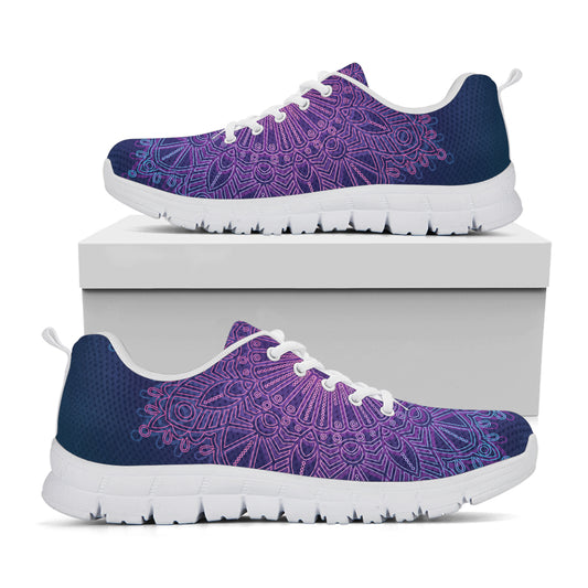 Purple Trippy Mandala Print White Sneakers