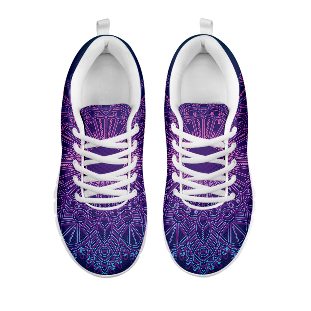 Purple Trippy Mandala Print White Sneakers