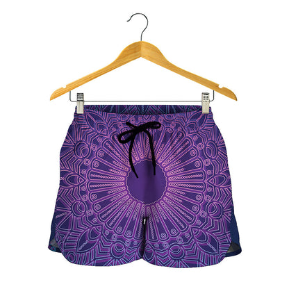 Purple Trippy Mandala Print Women's Shorts