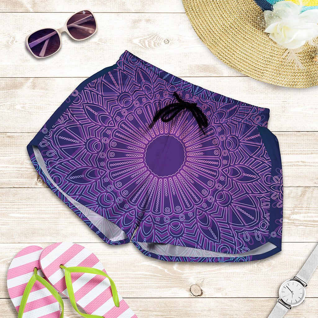 Purple Trippy Mandala Print Women's Shorts