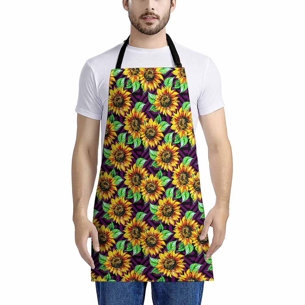 Purple Trippy Sunflower Pattern Print Apron