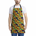 Purple Trippy Sunflower Pattern Print Apron