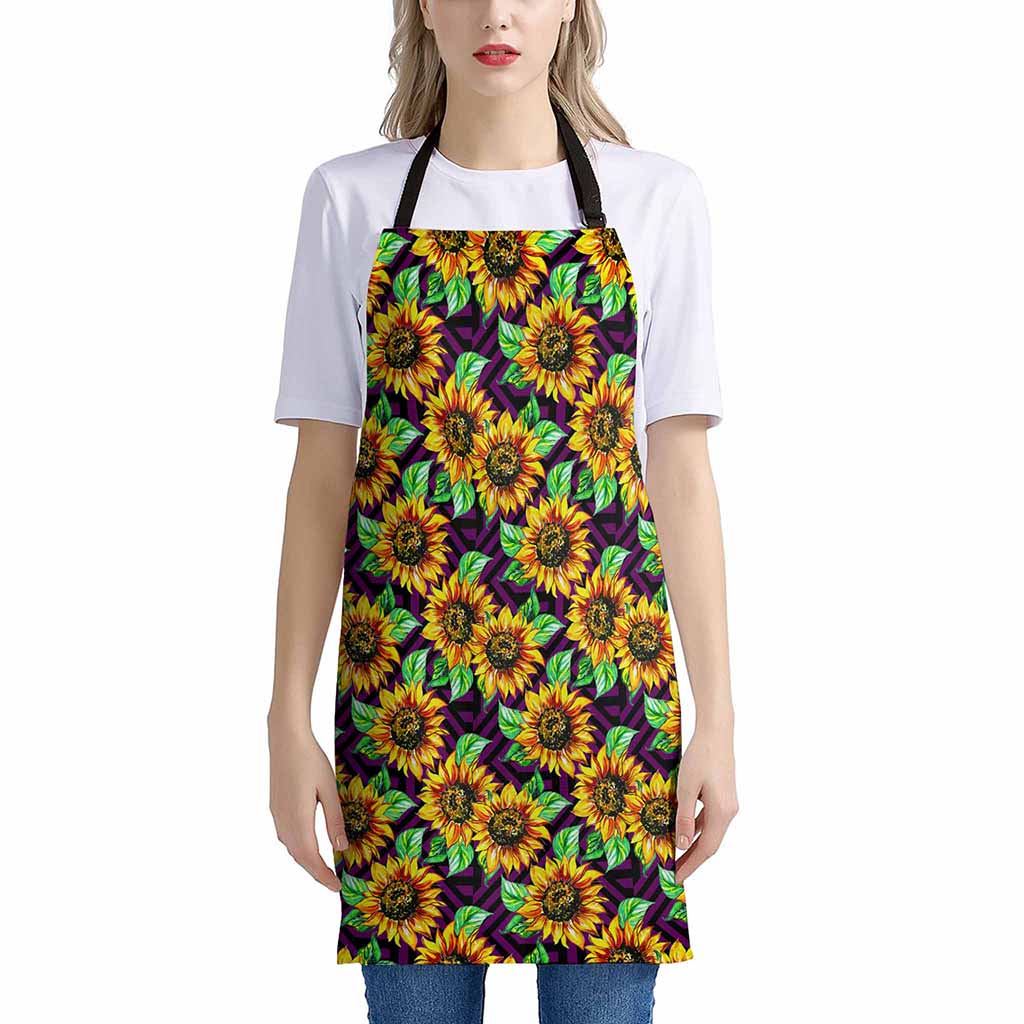 Purple Trippy Sunflower Pattern Print Apron