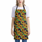 Purple Trippy Sunflower Pattern Print Apron