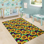 Purple Trippy Sunflower Pattern Print Area Rug GearFrost