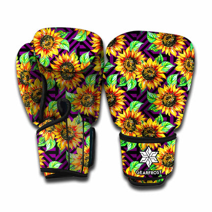 Purple Trippy Sunflower Pattern Print Boxing Gloves