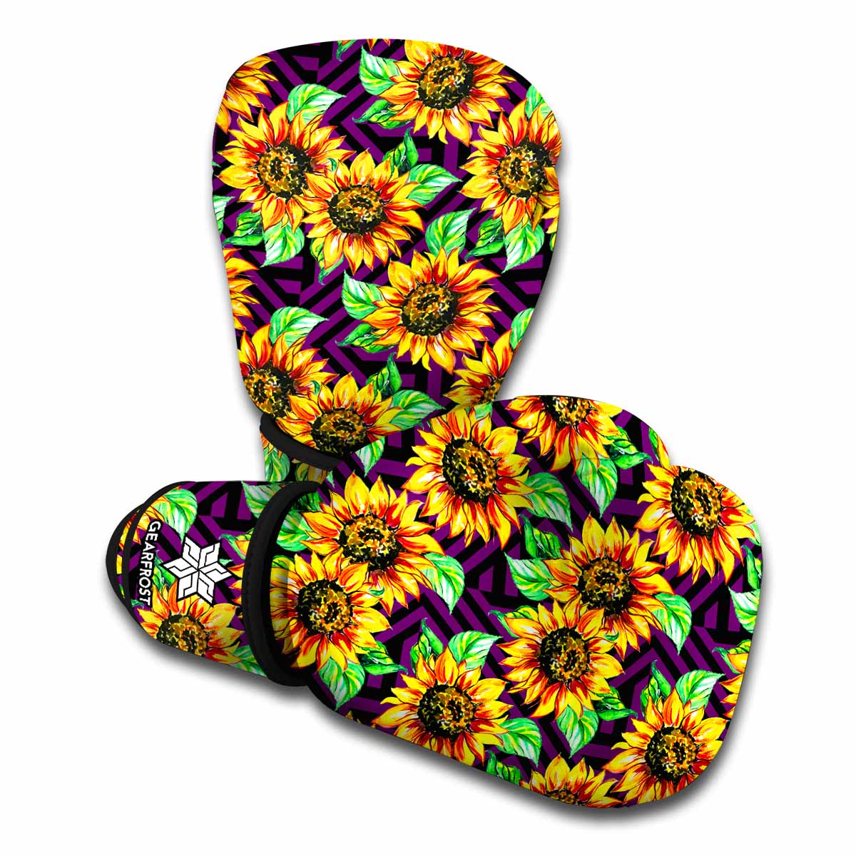 Purple Trippy Sunflower Pattern Print Boxing Gloves