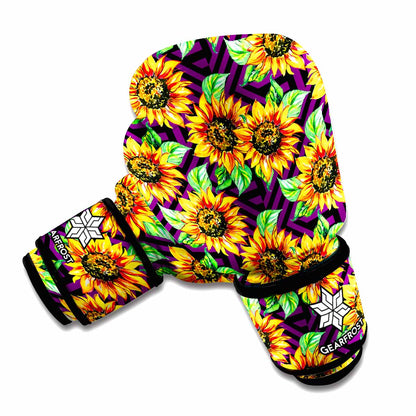 Purple Trippy Sunflower Pattern Print Boxing Gloves