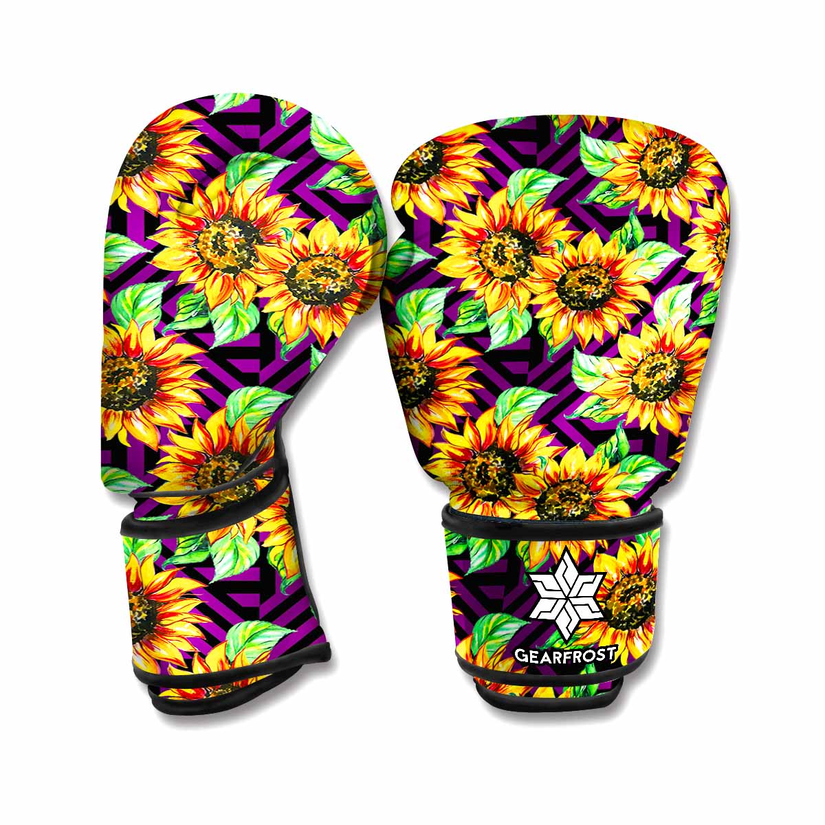 Purple Trippy Sunflower Pattern Print Boxing Gloves