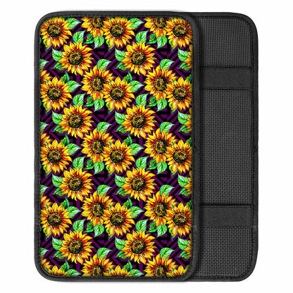Purple Trippy Sunflower Pattern Print Car Center Console Cover