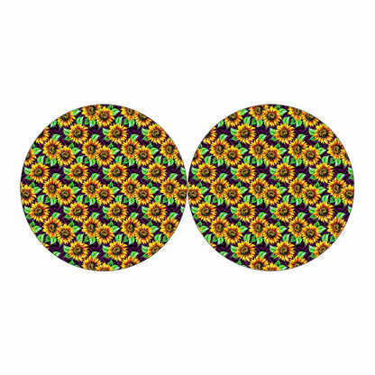 Purple Trippy Sunflower Pattern Print Car Coasters