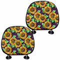 Purple Trippy Sunflower Pattern Print Car Headrest Covers