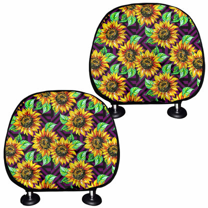 Purple Trippy Sunflower Pattern Print Car Headrest Covers