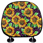 Purple Trippy Sunflower Pattern Print Car Headrest Covers