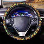 Purple Trippy Sunflower Pattern Print Car Steering Wheel Cover