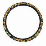 Purple Trippy Sunflower Pattern Print Car Steering Wheel Cover