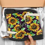 Purple Trippy Sunflower Pattern Print Comfy Boots GearFrost